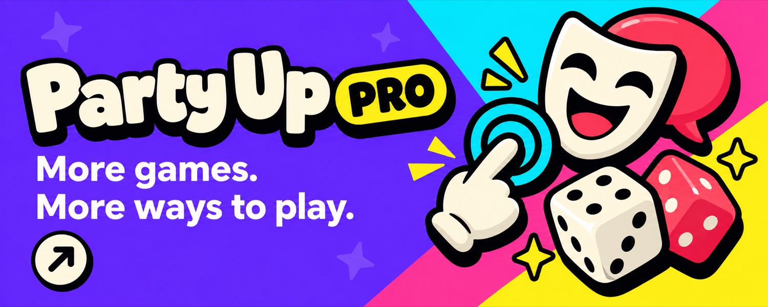 Party Up Pro artwork with dice, a party mask and a touch target